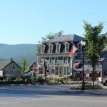 Downtown Bristol NH Central Square park and buildings